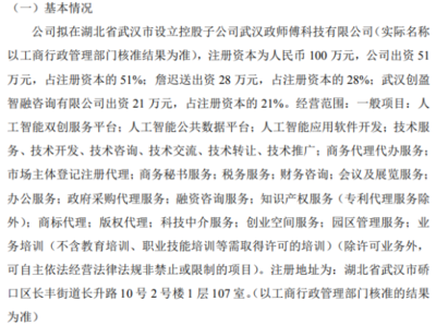 力龙信息投资51万元设立控股子公司“武汉政师傅”，抢抓人工智能双创服务新方向